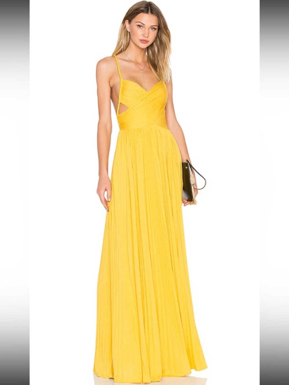 $425 Rachel Zoe Kim Dress in Dijon Yellow Spaghetti-Strap Maxi Dress Size Small